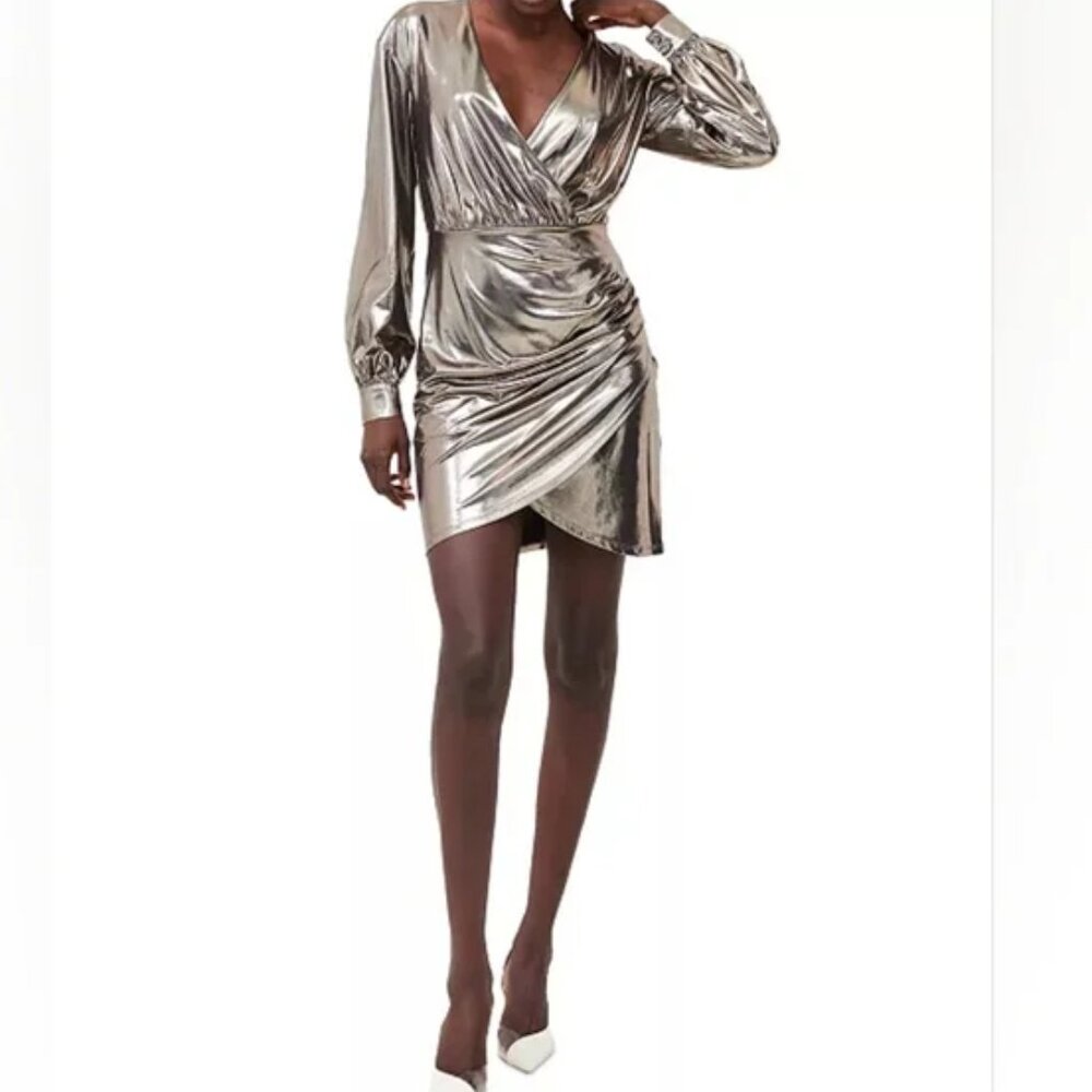 Ronja Long Sleeve Metallic Lamé Minidress French Connection